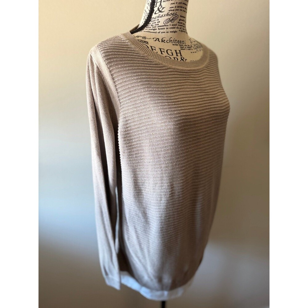 Hilary Radley Ribbed Crew Neck Sweater Large Beige
